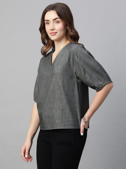 Women's Grey Cotton Regular Fit Blouse - Image 3