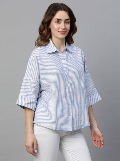 Women's White Linen Boxy Fit Blouse - Image 4