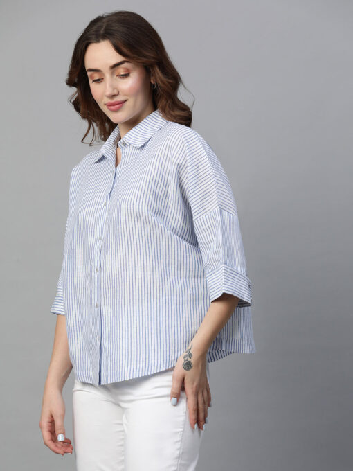 Women's White Linen Boxy Fit Blouse - Image 5