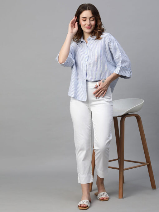 Women's White Linen Boxy Fit Blouse - Image 2