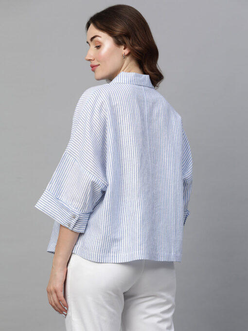 Women's White Linen Boxy Fit Blouse - Image 6