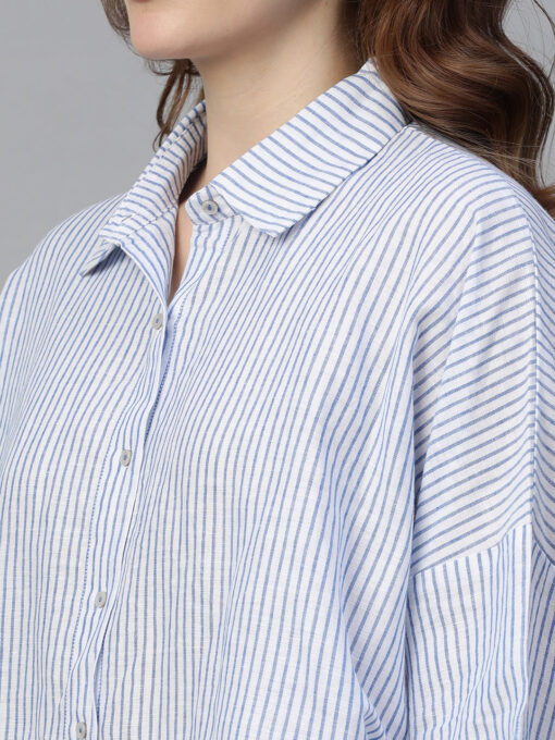 Women's White Linen Boxy Fit Blouse - Image 8