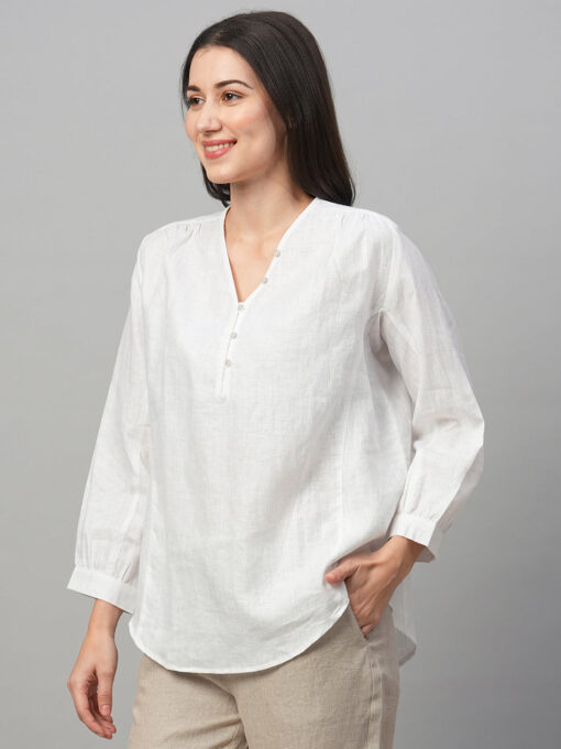 Women's White Linen Loose Fit Blouse - Image 3