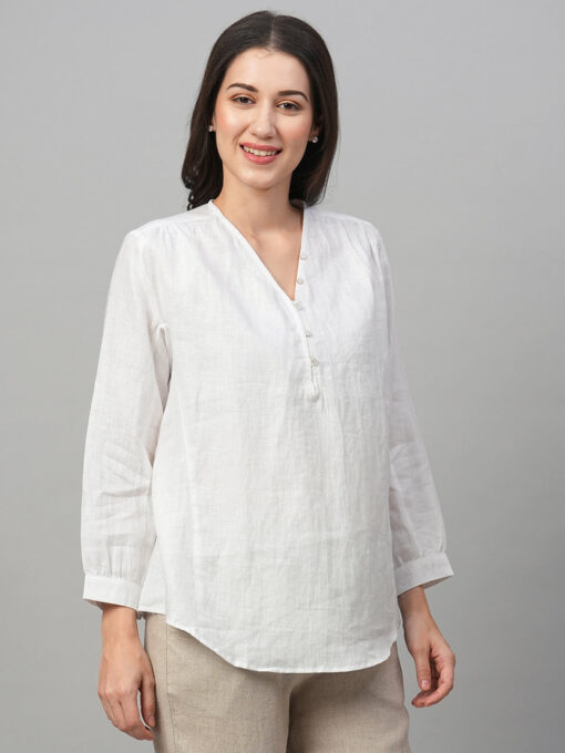 Women's White Linen Loose Fit Blouse - Image 4