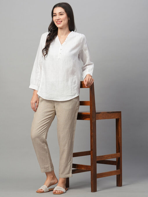 Women's White Linen Loose Fit Blouse