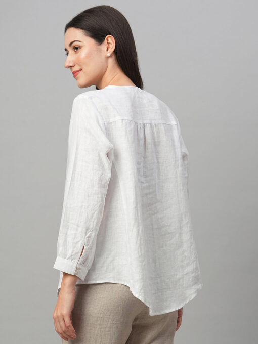 Women's White Linen Loose Fit Blouse - Image 5