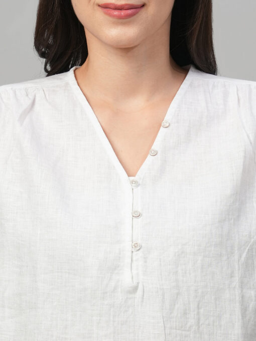 Women's White Linen Loose Fit Blouse - Image 6