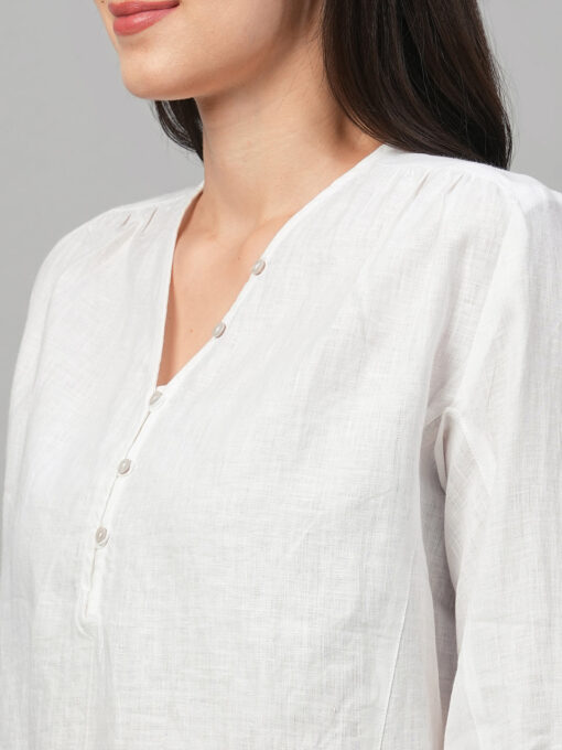 Women's White Linen Loose Fit Blouse - Image 7