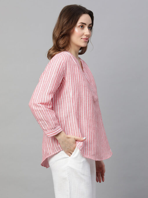 Women's Red Linen Regular Fit Blouse - Image 4