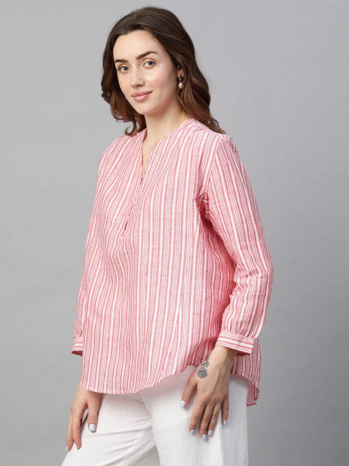 Women's Red Linen Regular Fit Blouse - Image 3