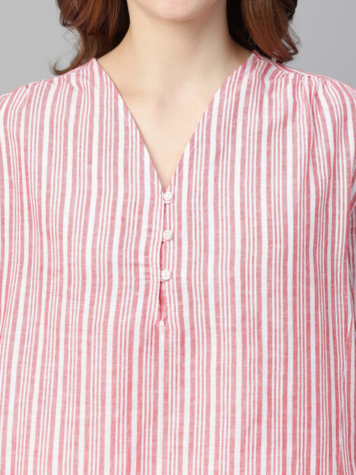 Women's Red Linen Regular Fit Blouse - Image 6