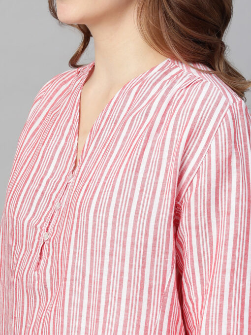 Women's Red Linen Regular Fit Blouse - Image 7