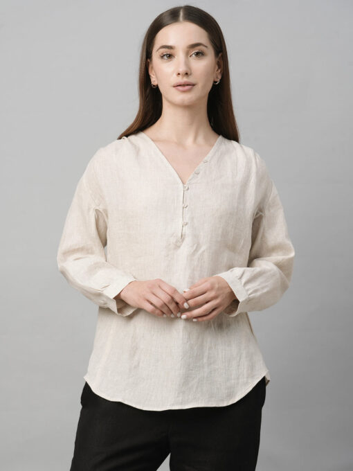 Women's Natural Linen Loose Fit Blouse - Image 2