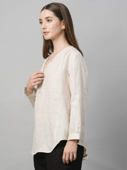 Women's Natural Linen Loose Fit Blouse - Image 3