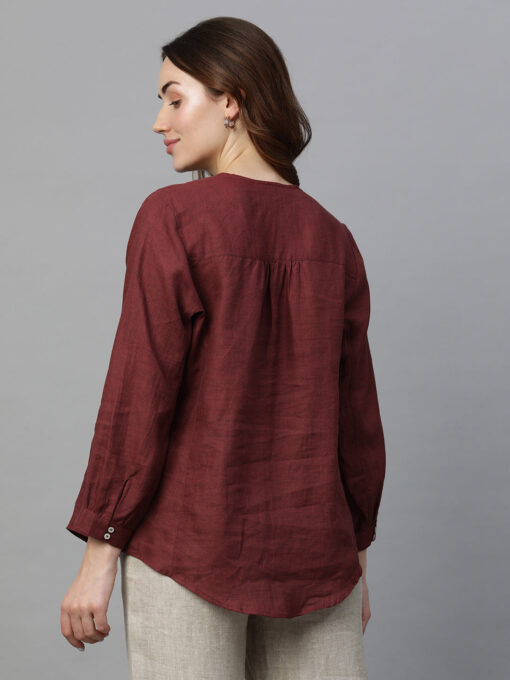 Women's Maroon Linen Regular Fit Blouse - Image 5