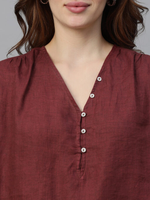 Women's Maroon Linen Regular Fit Blouse - Image 6