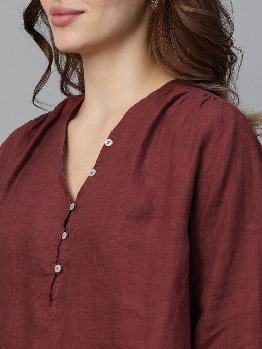 Women's Maroon Linen Regular Fit Blouse - Image 7