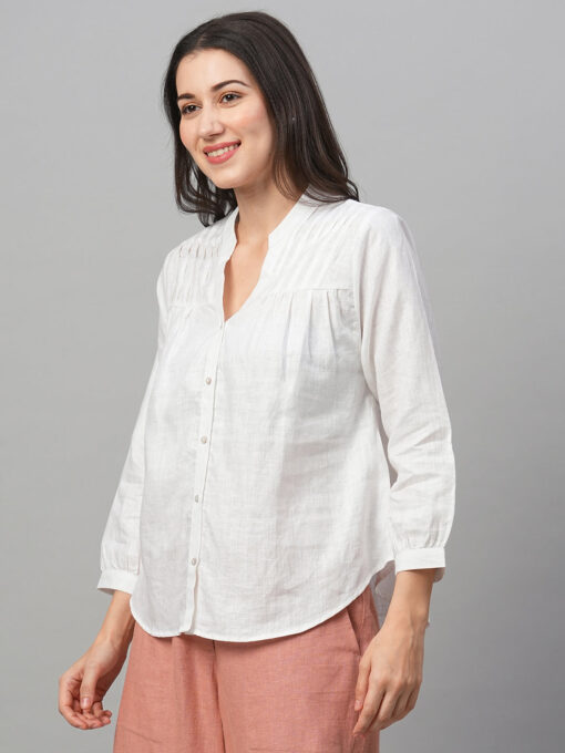 Women's White Linen Regular Fit Blouse - Image 3