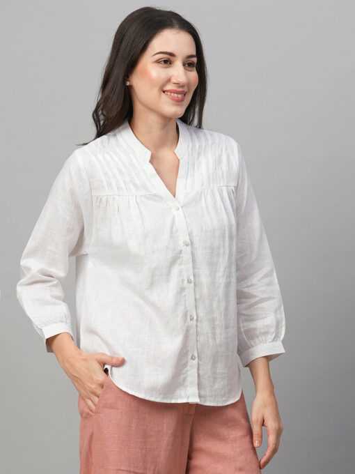 Women's White Linen Regular Fit Blouse - Image 4