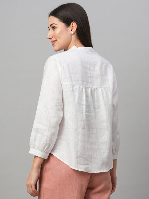 Women's White Linen Regular Fit Blouse - Image 5