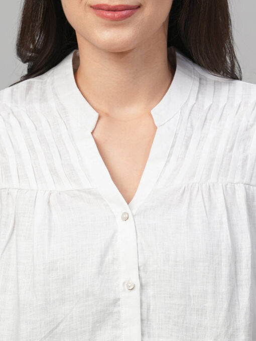 Women's White Linen Regular Fit Blouse - Image 6