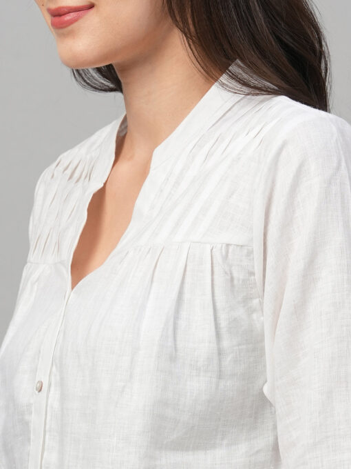 Women's White Linen Regular Fit Blouse - Image 7