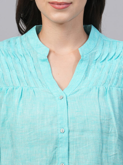 Women's Aqua Linen Regular Fit Blouse - Image 6