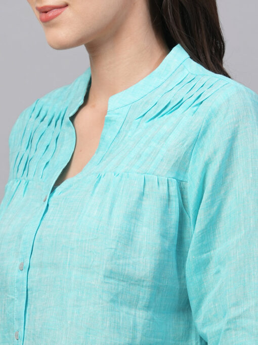 Women's Aqua Linen Regular Fit Blouse - Image 7