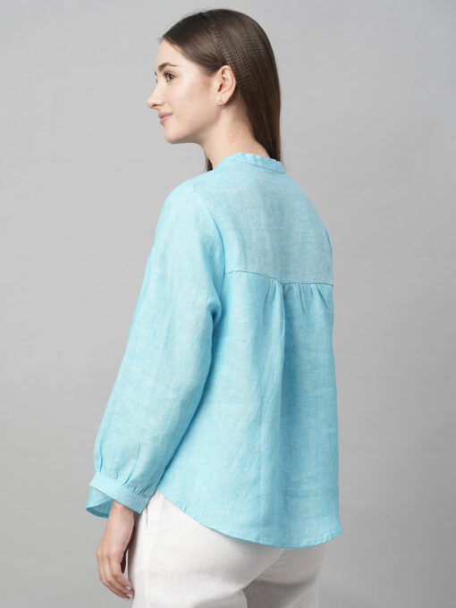 Women's Aqua Linen Regular Fit Blouse - Image 5