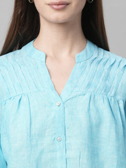 Women's Aqua Linen Regular Fit Blouse - Image 6