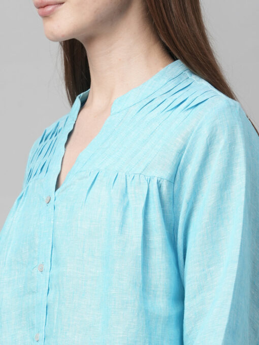 Women's Aqua Linen Regular Fit Blouse - Image 7