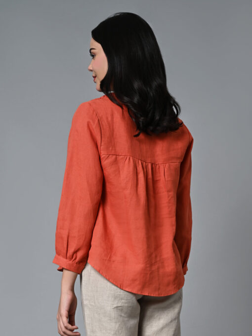 Women's Rust Linen Regular Fit Blouse - Image 5