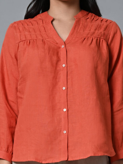 Women's Rust Linen Regular Fit Blouse - Image 6