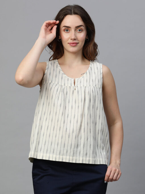 Women's Offwhite Cotton Regular Fit Blouse - Image 2