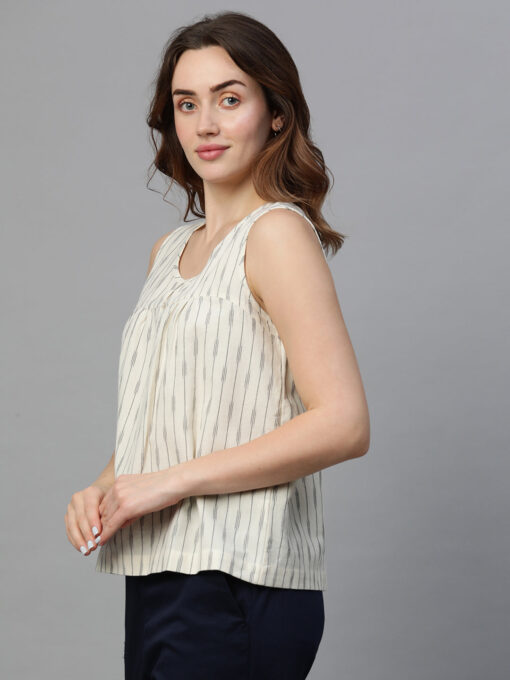 Women's Offwhite Cotton Regular Fit Blouse - Image 3