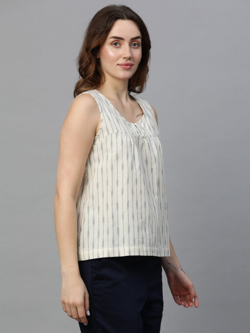 Women's Offwhite Cotton Regular Fit Blouse - Image 4