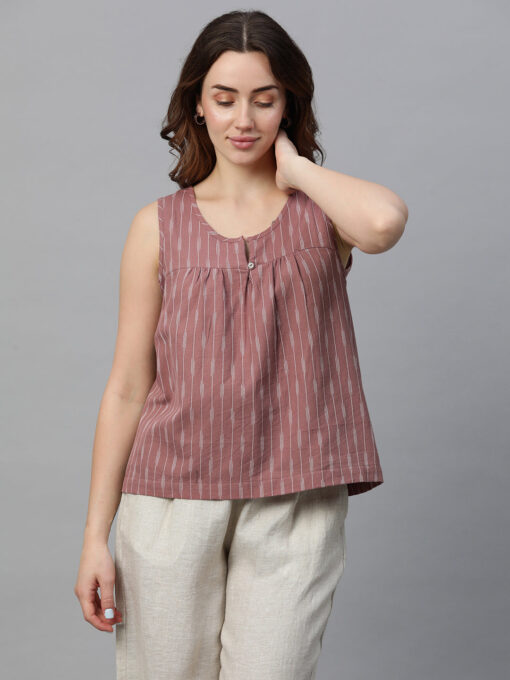 Women's Pink Cotton Regular Fit Blouse - Image 2