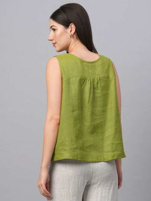 Women's Green Linen Regular Fit Blouse - Image 5