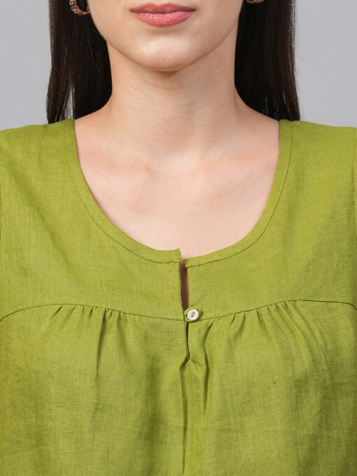 Women's Green Linen Regular Fit Blouse - Image 6