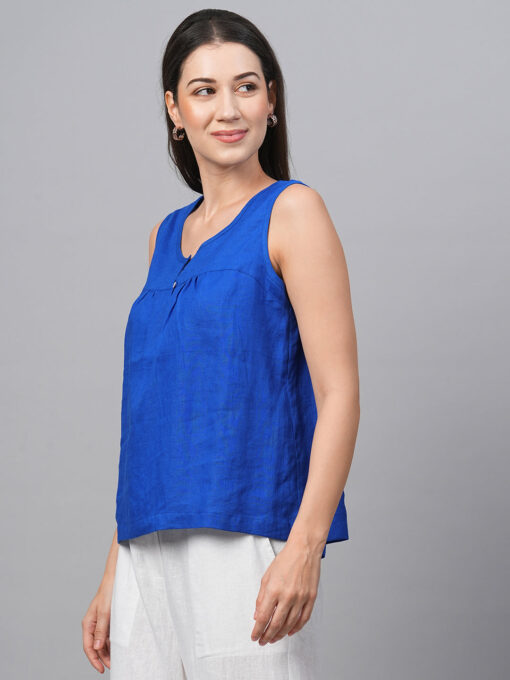 Women's Royalblue Linen Regular Fit Blouse - Image 3