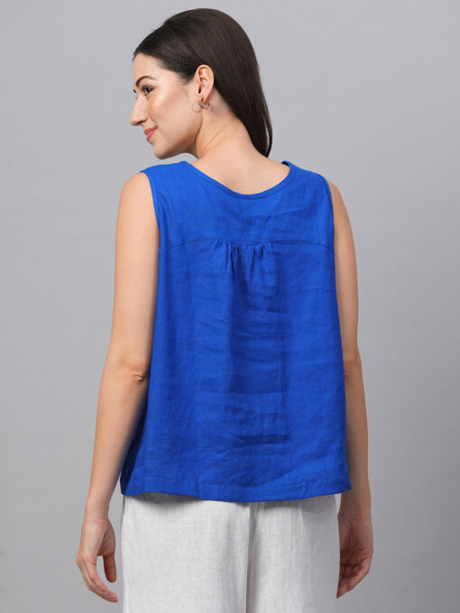 Women's Royalblue Linen Regular Fit Blouse - Image 5