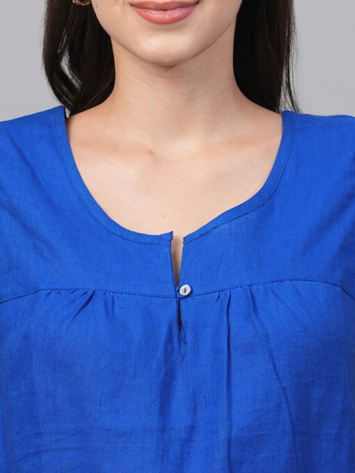 Women's Royalblue Linen Regular Fit Blouse - Image 6