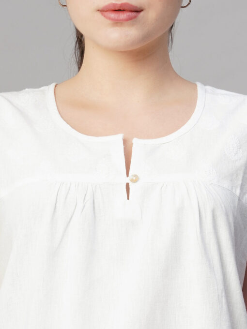 Women's White Cotton Linen Regular Fit Blouse - Image 6