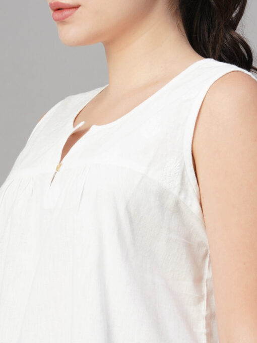 Women's White Cotton Linen Regular Fit Blouse - Image 7