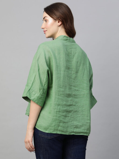 Women's Green Linen Regular Fit Blouse - Image 5