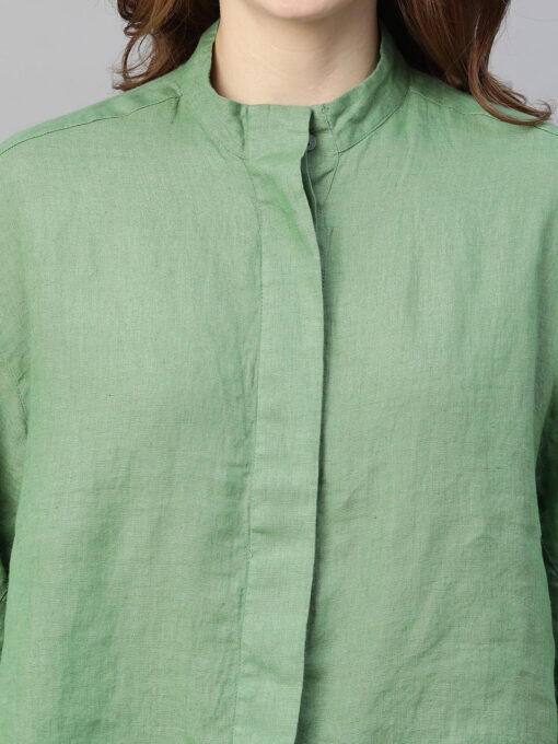 Women's Green Linen Regular Fit Blouse - Image 6