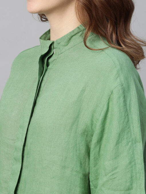 Women's Green Linen Regular Fit Blouse - Image 7