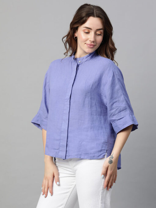 Women's Lilac Linen Regular Fit Blouse - Image 2