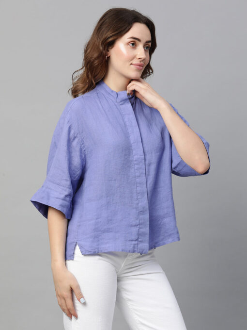 Women's Lilac Linen Regular Fit Blouse - Image 3