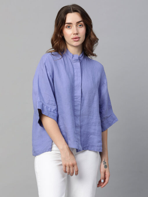 Women's Lilac Linen Regular Fit Blouse - Image 4